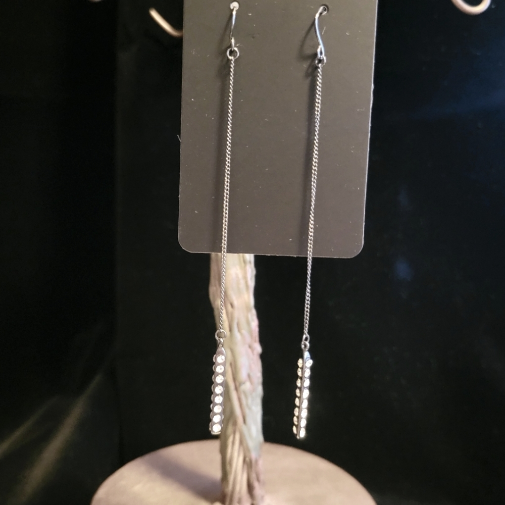 Estate Long Chain Rhinestone Earrings - Picture 1 of 5